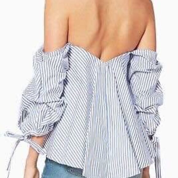 CAROLINE CONSTAS Gabriella White Blue Cambridge Stripe Bustier Top Sz Small - Picture 4 of 7